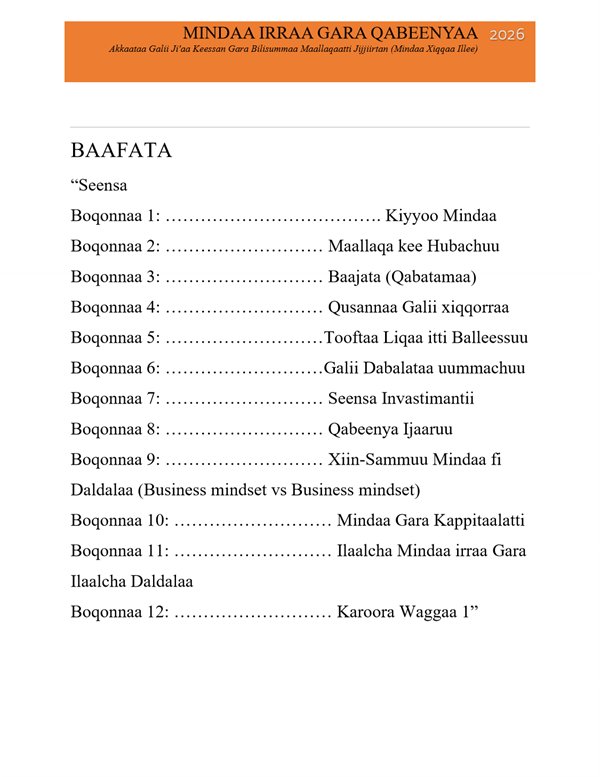 Mindaa Irraa Gara Qabeenyaa - first page preview